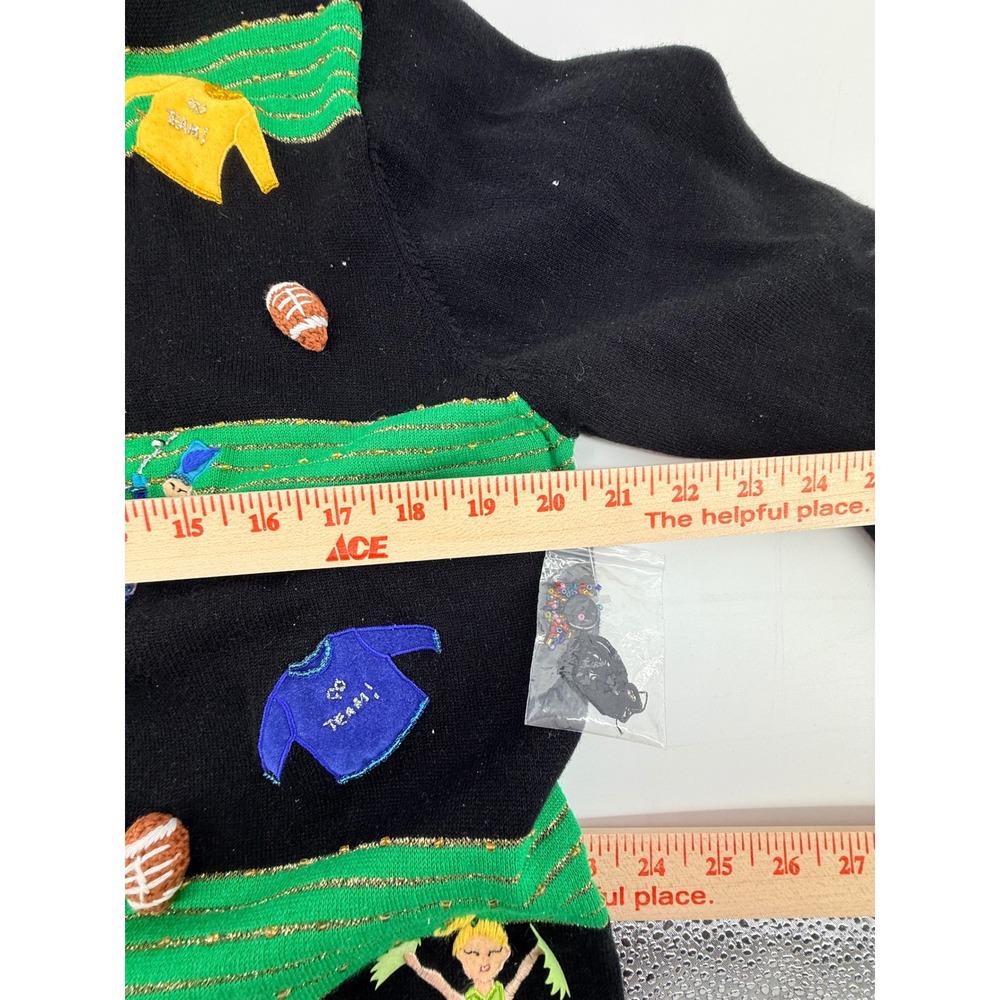 Jack B Quick Vintage Football Cheerleader Cardigan Sweater Black Green XL - Picture 5 of 7